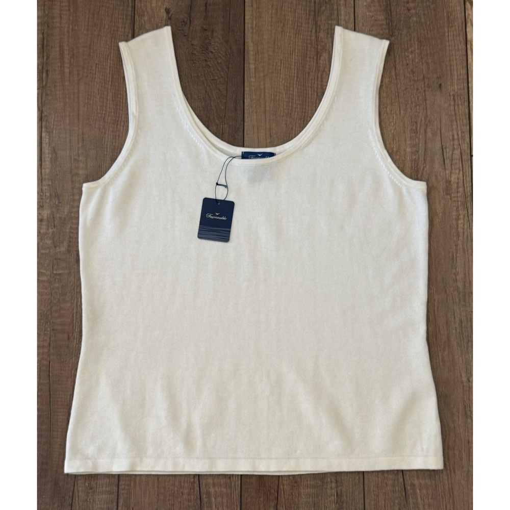 NWT Vintage Faconnable Cream Knit Pima Cotton Tank Top Womens XL Hong Kong